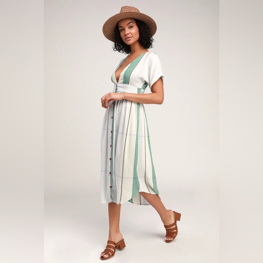 Reid Light Blue Multi Stripe Button-Up Midi Dress… - image 3